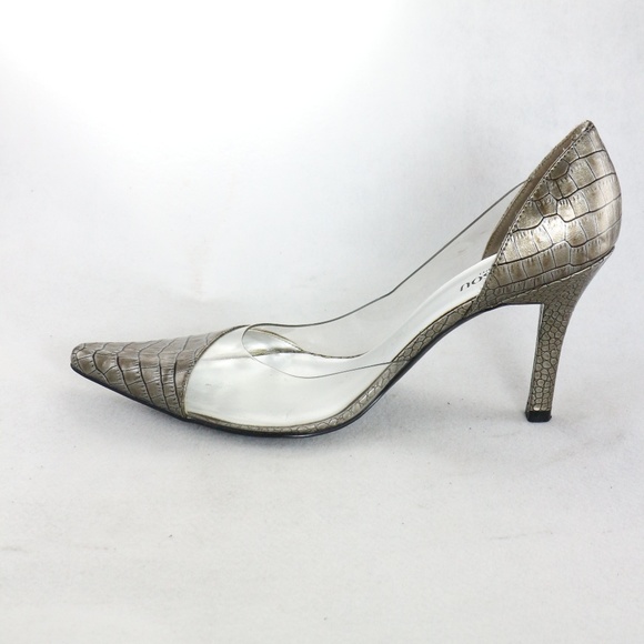 BISOU BISOU Croc Print Patent Clear Panel Heels - Picture 5 of 7